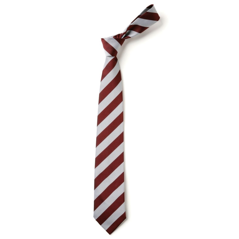 Preston Primary School - Broad Stripe Design Maroon & White Tie BS72, Uniform Items, Ties